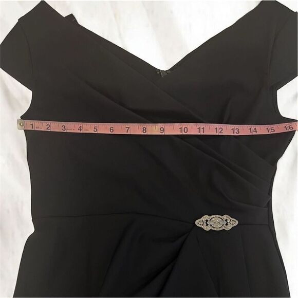 Alex Evenings V-Neck Ruched Rhinestone Ruffle Formal Gown Black Long Size 2 NEW - Picture 11 of 16